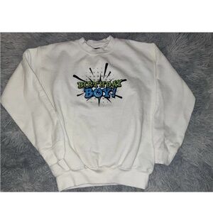 White Graphic Boys Birthday Sweater